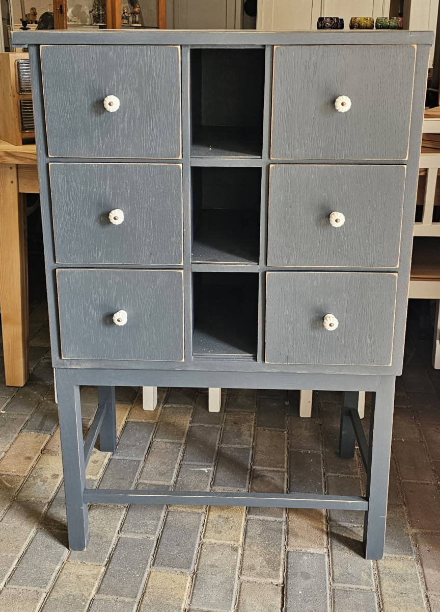 Karteikasten Schrank vintage grau